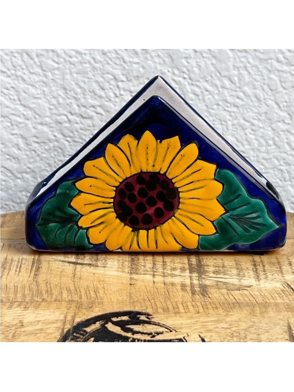 Mexican Talavera Pottery Sunflower Napkin Holder Signed Ulises